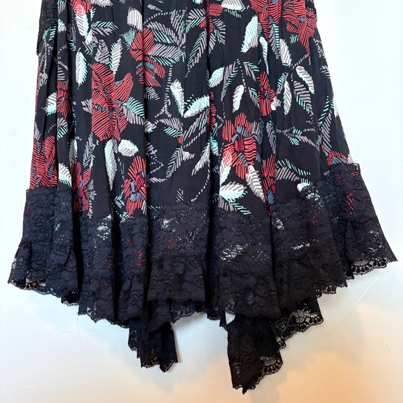 Free People Intimately Free Lace Trim Floral Print Slip Swing Tank Dress SZ L - Picture 8 of 11